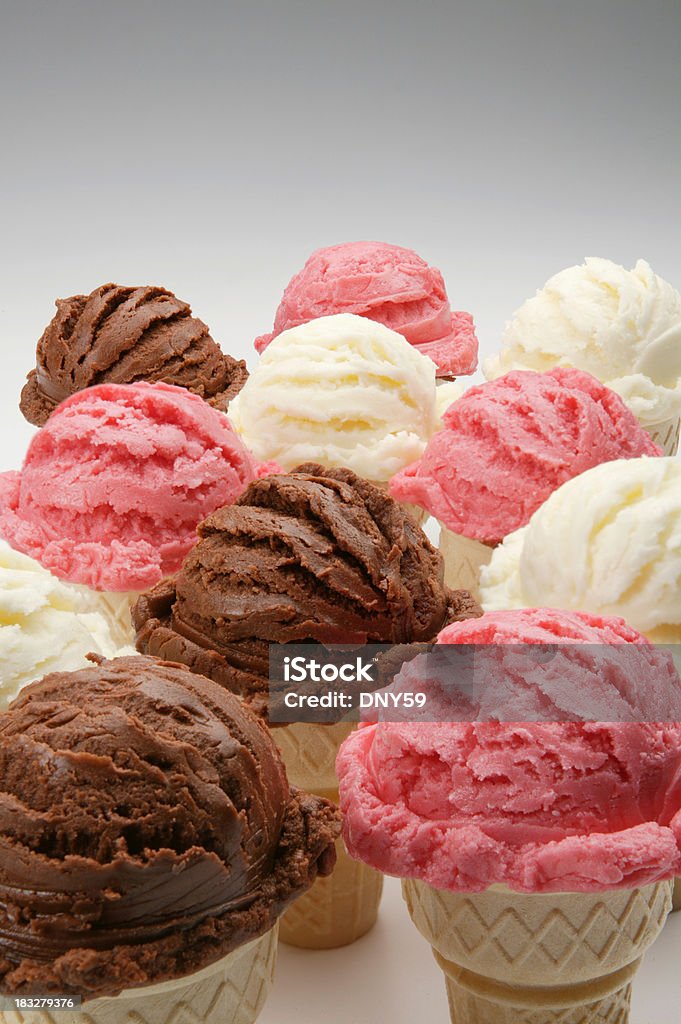 Ice Cream Cones 5 "Chocolate,strawberry and vanilla ice cream cones" Ice Cream Stock Photo