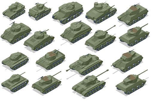 Isometric USA Tank. Self-propelled artillery. Armoured fighting vehicle designed for front-line combat, with heavy firepower.