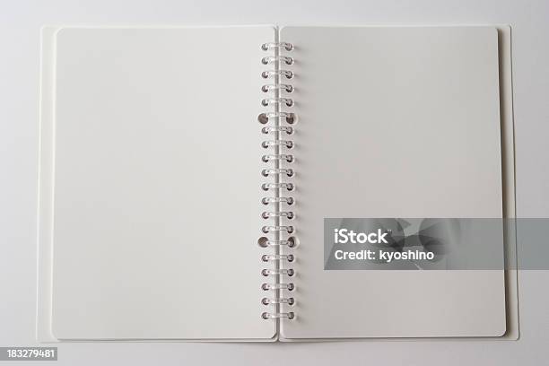 Isolated Shot Of Opened Blank Spiral Notebook On White Background Stock Photo - Download Image Now