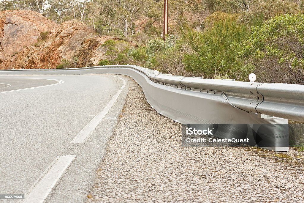 Motorcycle Safety Barrier Protective sheet added to roadside crash barrier to protect motorcylce riders in crashses. Country road setting. Motorcycle Stock Photo