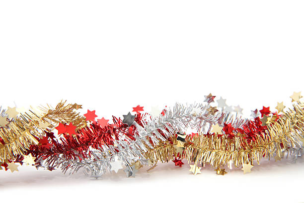 istock Tinsel and star ribbon isolated on white 183279849