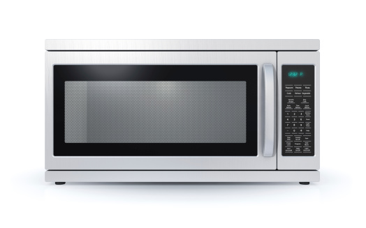Microwave of my own design isolated on a white background.Could be a useful image in a cooking composition.This is a detailed 3d rendering.