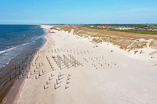 Drone view of the pole village aty the beach near  Petten the Netherlands