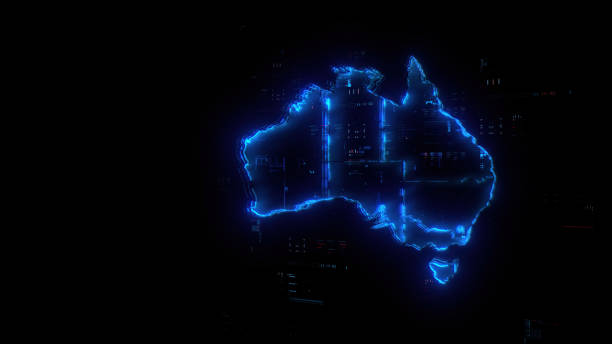 istock Digital Australia map hologram on future tech background. Global communication and finance background. Futuristic Australia map in world of technological progress and innovation. CGI 3D render 1832817322