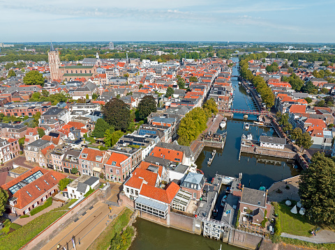 Aerial from the historical city Gorinchem in the Netherlands