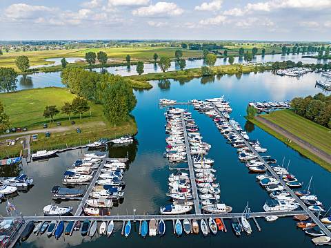 Aerial from the harbor at Heusden in the Netherlands