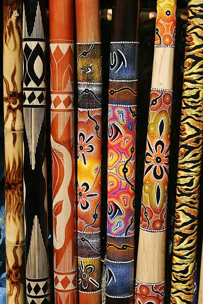 Didgeridoos with aboriginal designs