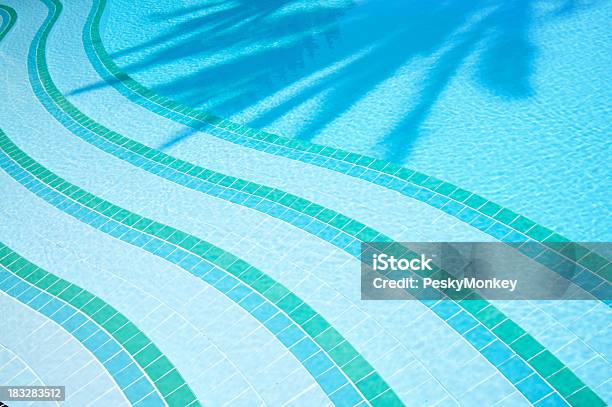 Shadows Of Palm Tree On Swimming Pool Tile Steps Stock Photo - Download Image Now - Swimming Pool, Tile, Abstract