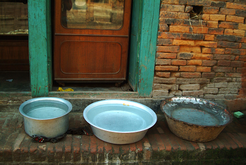 Drinking water kept outside the house. Nepal