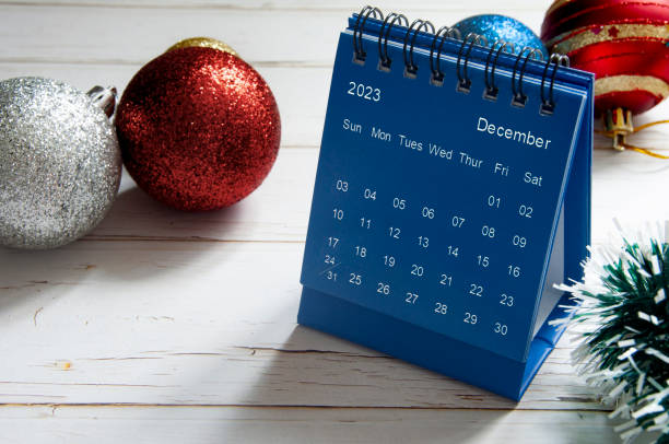 istock Christmas decoration and blue December calendar with customizable space for text. Copy space. 1832841492