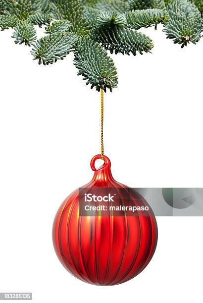 Christmas Ball Hanging On A Fir Tree Branch Stock Photo - Download Image Now - Branch - Plant Part, Christmas Ornament, Christmas Tree