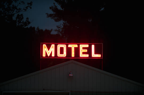 istock Motel Sign in the Dark, Glowing Red Neon 183285334