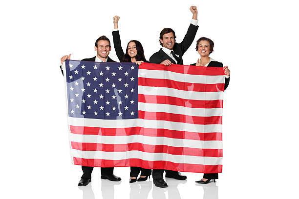 istock Business executives with american flag 183285694