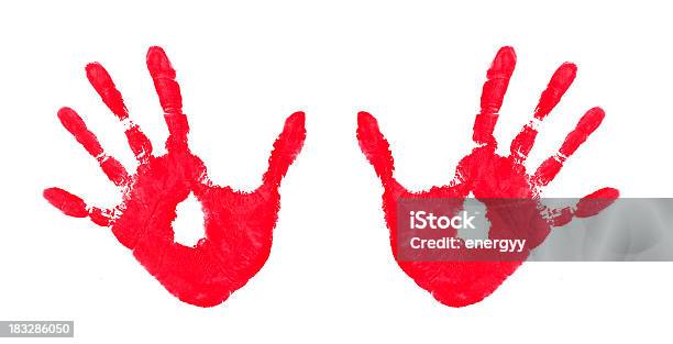 Handprints - zdjęcia stockowe i więcej obrazów Czerwony - Czerwony, Odcisk dłoni, Dwa przedmioty