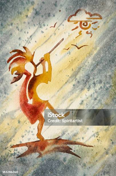 Kokopelli Antiga Jogadora Espírito Flauta - Arte vetorial de stock e mais imagens de Povos ameríndios - Povos ameríndios, Cultura Tribal da América do Norte, Imagem pintada