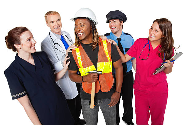 istock Construction Man Being Congratulated By Other Professionals 183287949