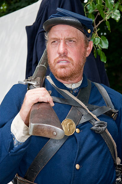istock American Civil War Union Soldier With Rifle on Shoulder 183288002