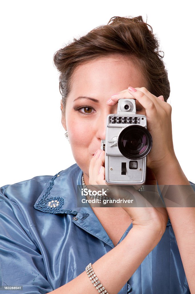 Hermosa Chica Retro con reproducciones de película de cámara - Foto de stock de Adolescente libre de derechos