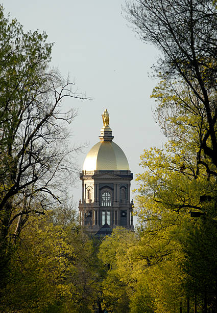Golden Dome in spring The Golden Dome on the campus of The University of Notre Dame with early spring trees. south bend stock pictures, royalty-free photos & images