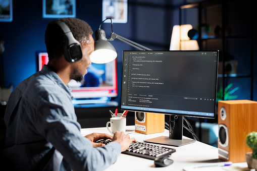 Coding Expert Photos Technical Expert Works On Html Software Code At Home Stock Photo ...