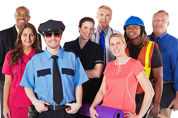 istock Group of People in Various Professions, Isolated on White 183289192