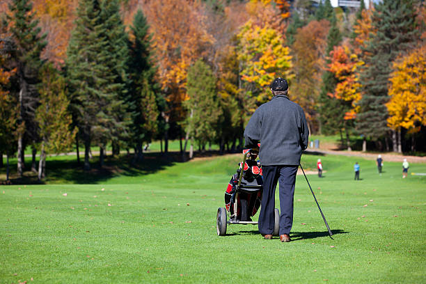 istock Senior Golf Player in Action in Autumn 183289946