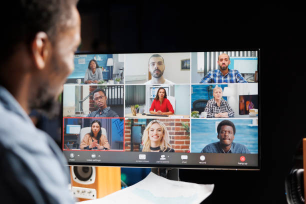 istock Young manager attending videocall with employees team 1832900185