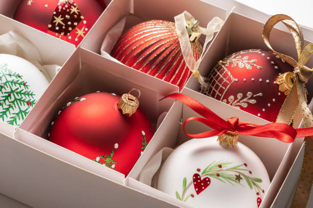 istock Christmas tree balls in a box  on white background. Christmas decoration. 1832901212
