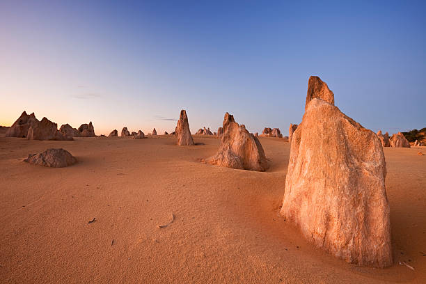 the pinnacles пустыня, национальный парк nambung, австралия в сумерки - australia desert pinnacle stone стоковые фото и изображения