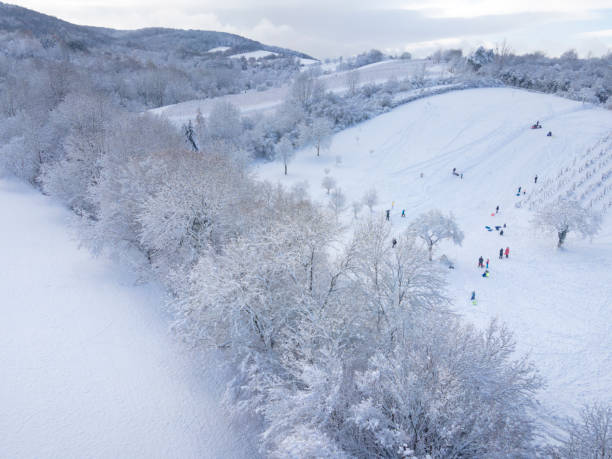 istock aerial drone flight over beautiful winterwonderland, lower austria 1832914352