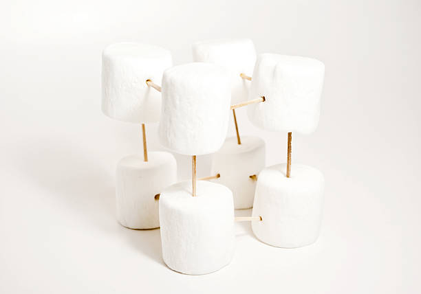 Marshmallow Geometry Marshmallows and toothpicks make a cube. Popular educational tool for elementary geometry and structure/material units. toothpick stock pictures, royalty-free photos & images