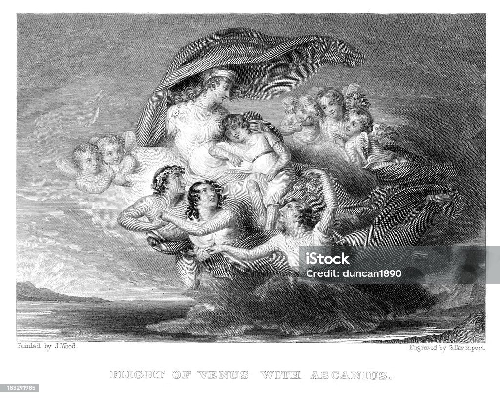 Flight of Venus com Ascanius - Ilustração de Afrodite - Deusa grega royalty-free
