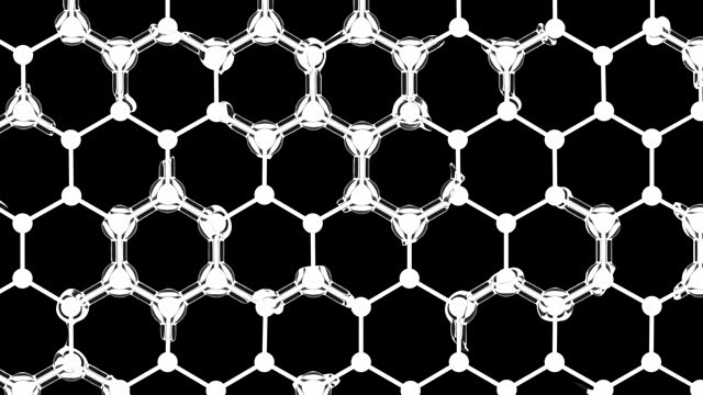 looped footage nanomaterial, mesh, molecular hexagonal structure, honeycomb connection of molecules in glass liquid, abstract hi-tech design