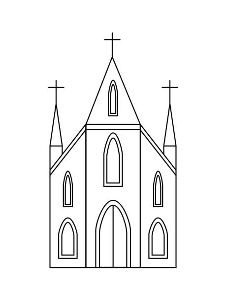 Catholic temple line Catholic temple vector line icon chapel illustrations stock illustrations