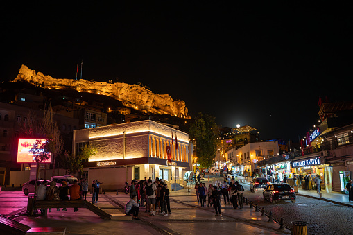 Night view of Mardin city center. Mardin, Turkey - 30 October 2023.
