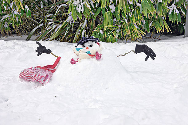 fusión de muñeco de nieve - melting snowman winter spring fotografías e imágenes de stock