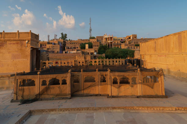 View of Jaisalmer city from the roof top of Patwon ki Haveli Jaisalmer, Rajasthan, India - 16 th October 2019 : View of Jaisalmer city from the roof top of Patwon ki Haveli, ancient palace and UNESCO world heritage building. jaisalmer stock pictures, royalty-free photos & images