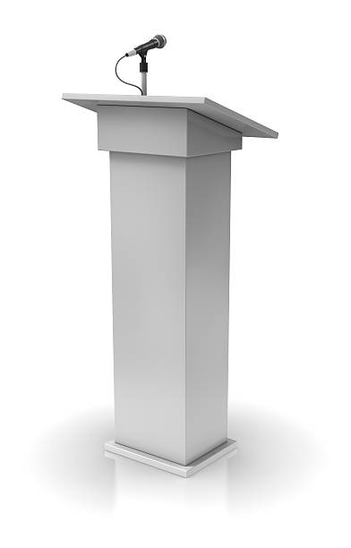 branco pódio - podium lectern microphone white imagens e fotografias de stock