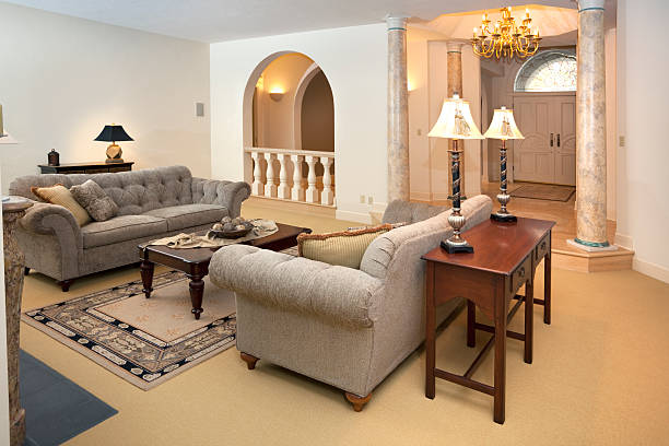 istock Inviting Living Room With Front Foyer and Chandelier 183295221