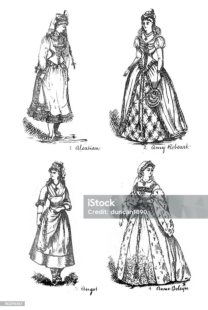 Victorian Fancy Dress Kostüme - Lizenzfrei Tudorstil Stock-Illustration