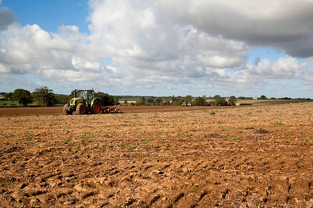istock Three tractors ploughing a Norfolk field 183295389