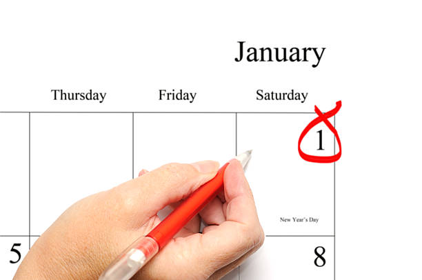 new year's day calendar entry stock photo