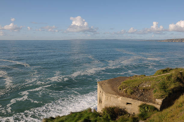Air raid shelter along the Cornish coastal path near Porthleven in South West England.