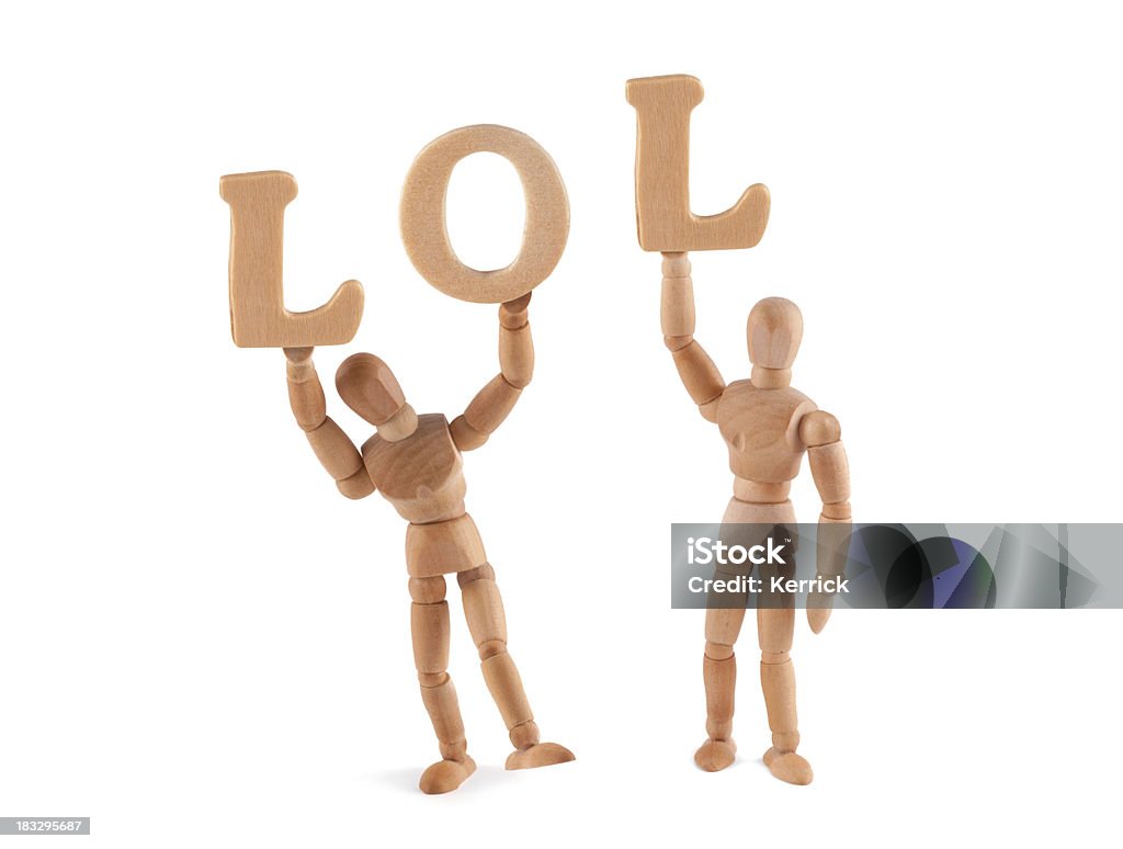 Chat Speech- jo, jo, jo-madera s mannequin holding letters - Foto de stock de Adulto libre de derechos