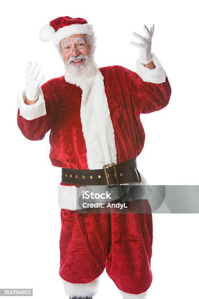 Jolly Santa Dalla Vita Fino Gesti Excitedly - Fotografie stock e altre immagini di Abbigliamento - Abbigliamento, Adulto, Allegro