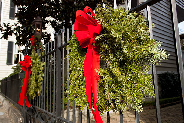 istock Christmas wreath on a southern porch 183296017