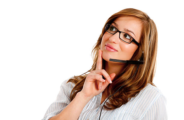 Young woman from call center isolated on white stock photo