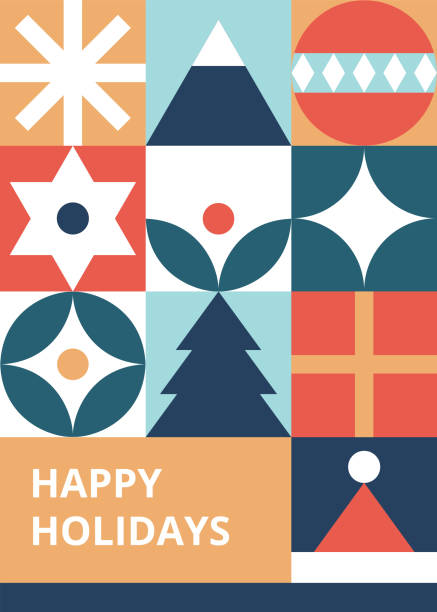 istock Bauhaus-Style Christmas postcard with Trendy mosaic texture. Geometric print with winter elements. Happy holidays card. 1832967590