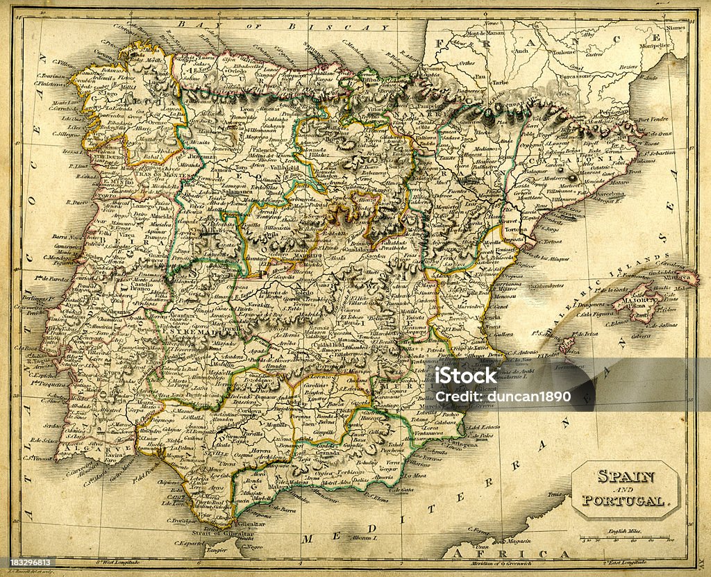 Antquie mappa della Spagna e del Portogallo - Illustrazione stock royalty-free di Carta geografica