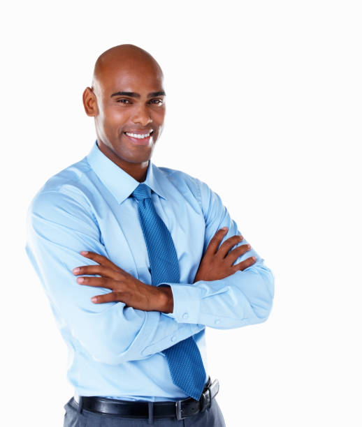 istock Middle aged business man with hands folded against white 183296955